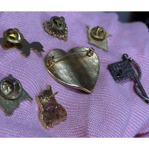 American Flag Lapel Pin Set USA Bling Event Patriotic Red White Blue Heart - Picture 5 of 7